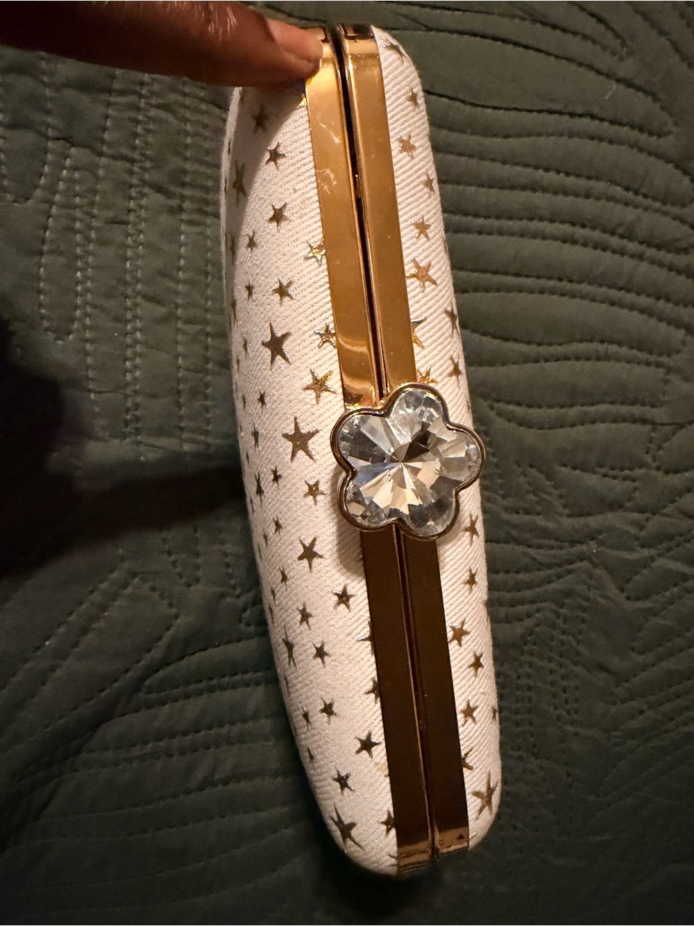 Elegant cream  Star Print Clutch with Gold Trim